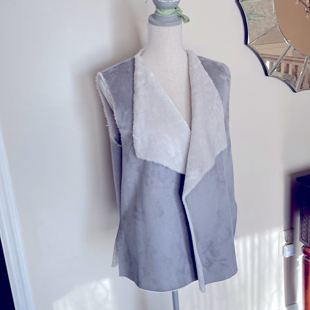 Gray suede with gray faux fur lining